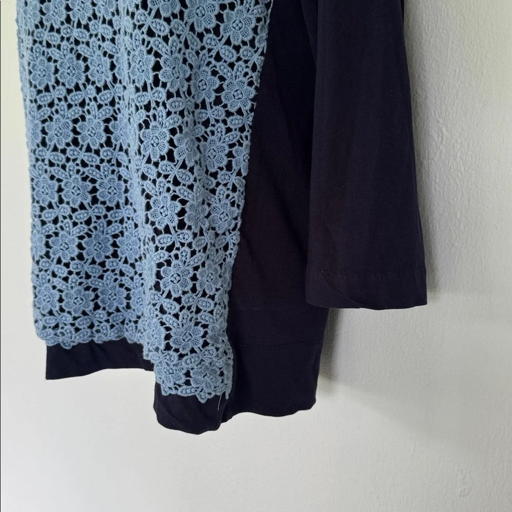 J. Crew blue floral textured eyelet lace 3/4 sleeve cotton knit top size XS